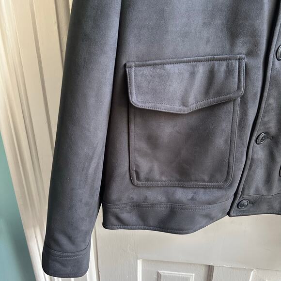 Express Faux Suede Sherpa-Lined Trucker Chore Jacket Charcoal Gray NWT - Picture 5 of 8